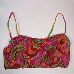 Show Me Your Mumu M crop top Paradise Palms pink Hawaiian ruched